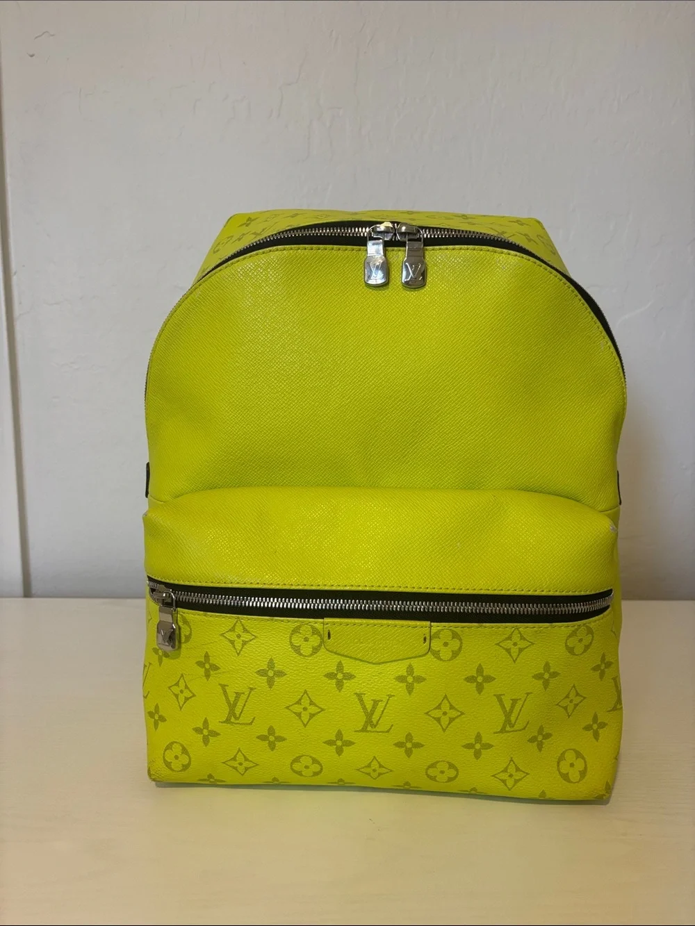 Louis Vuitton Neon Yellow Monogram Backpack with Silver Hardware